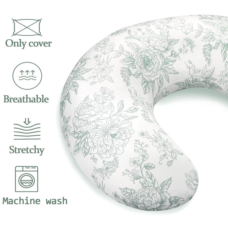 DAYEEBALL Nursing Pillow Cover, Removable Nursing Covers for Breastfeeding Pillows, Stretchy and Soft Fit for Baby Girls Boys Newborn, Green Flower (Only Cover) - Image 2